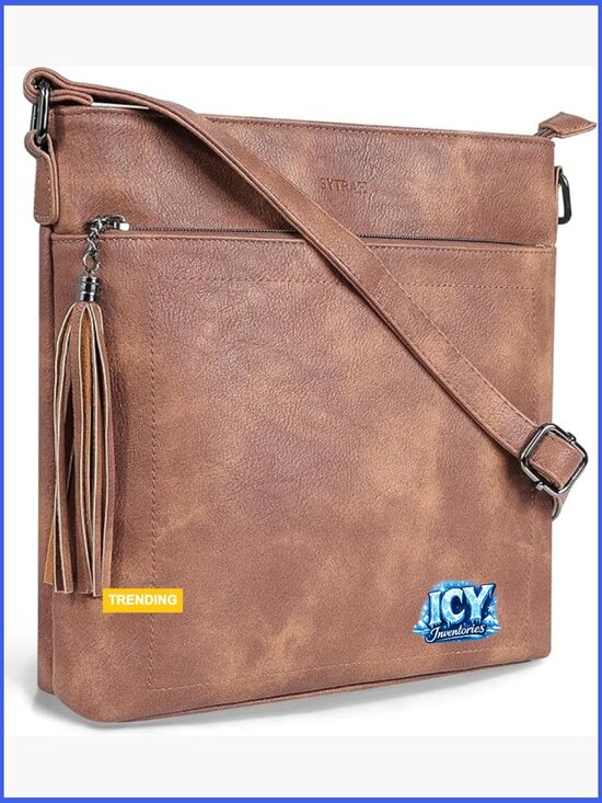 Handbags - Vegan Leather Crossbody Bag with Tassel Adjustable Shoulder Purse